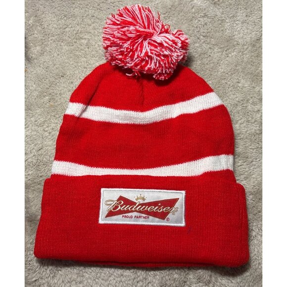 Hockey Night In Canada Budweiser Red & White Knit Beanie Hat With Pom - Picture 4 of 6